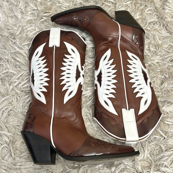 NWOB TORAL Far Brown Leather Knee-High Western Cowboy Boots $591 size 37 US 7 - Picture 9 of 14